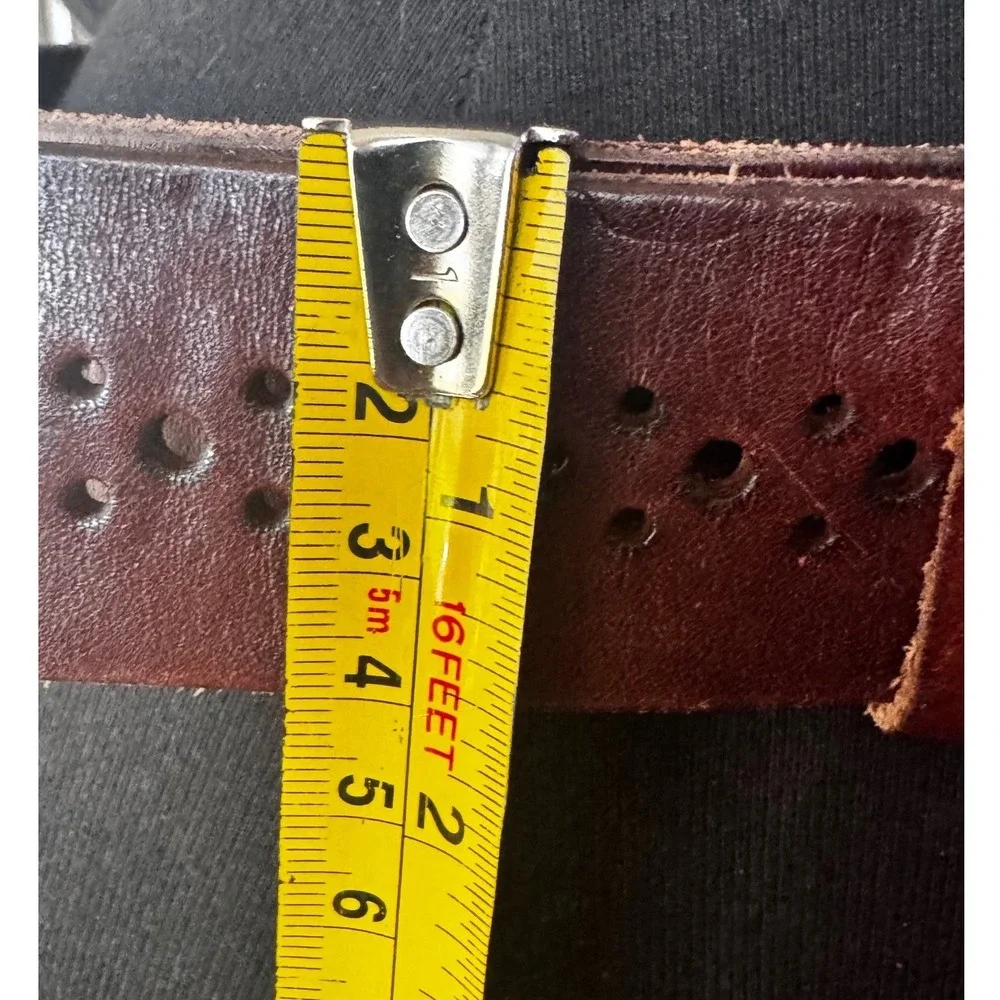 Hollister Brown Y2K Perforated Leather‎ Belt XS Preloved Silver Horseshoe Buckle